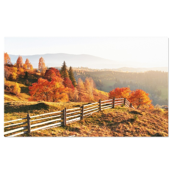 Tablou canvas cu peisaj de toamna, dealuri, apus, copaci, multicolor 90x60