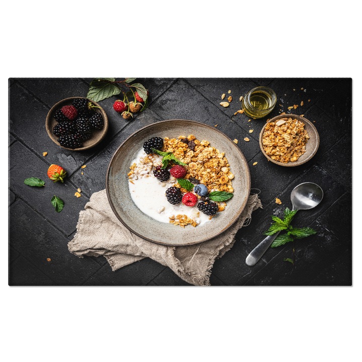 Tablou canvas cu mancare, fructe de padure, c ereale, miere, multicolor 90x60