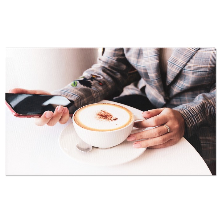 Tablou canvas cu ceasca, cafea, costum, telefon, business, multicolor 90x60