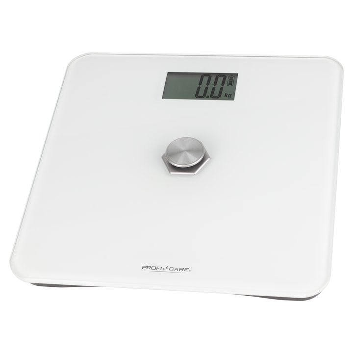 Кантар Proficare, Kinetic Scale, PC-PW 3112​​​​​​​​​​​​, 180 кг, натоварване чрез кинетична енергия, генериране на енергия чрез натискане на бутон, екологичен, LED дисплей, безопасно стъкло, лесен за съхранение , бяло