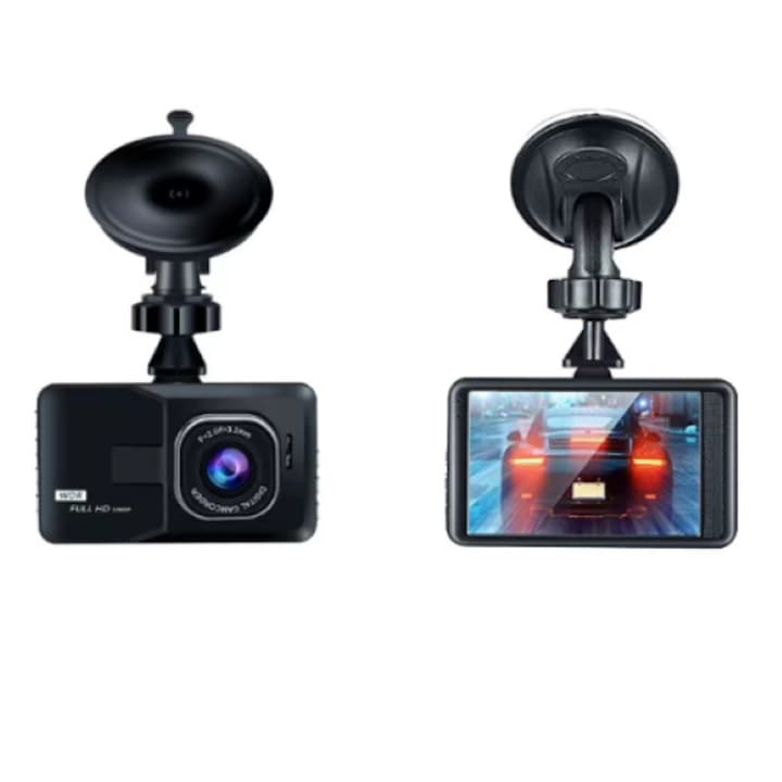 Автомобилна камера, Full HD 1080P, 3-инчов LCD дисплей, 170° видимост, G сензор, детектор на движение, черен