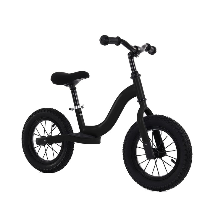 Bicicleta pedagogica fara pedale pentru copii NOVOKIDS™ Splend'Or Balance Bike 120, Cu roti gonflabile din cauciuc de 12" inch, 1-5 ani, Maxim 30 kg, Cadru otel, Roti din spuma cauciucata EVA, Ghidon si sa reglabile pe inaltime, Negru