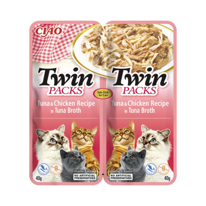Hrana umeda pentru pisici, INABA CIAO Cat Twin Ton si Pui, plic hrana umeda fara cereale pisici 80g