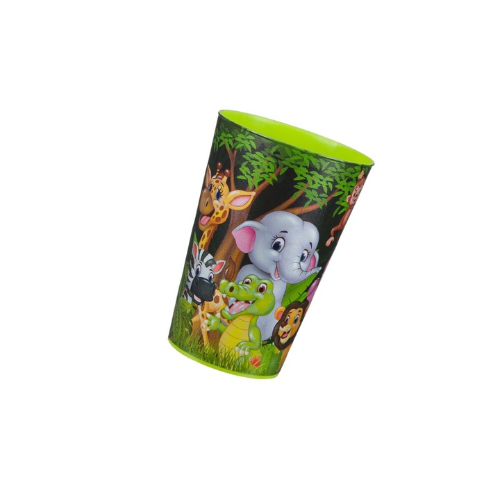 Pahar din plastic pentru copii, Jungla, Verde, gradinita, baieti, 340 ml, ATU-080649