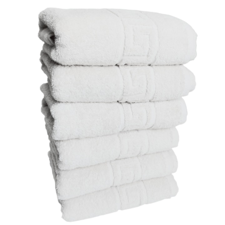 Хотелски комплект пухкави кърпи, 50см x 90см, 6 части, гръцки модел, 100% памук, плътност 550g/m2, бели