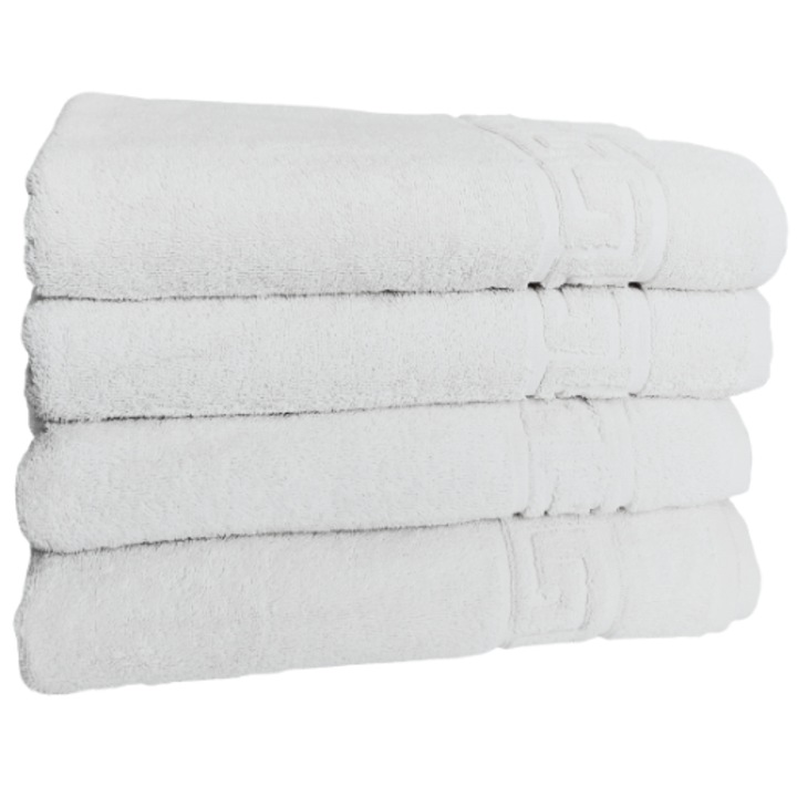 Хотелски пухкав комплект кърпи, 70см x 140см, 4 части, гръцки модел, 100% памук, плътност 550g/m2, бял