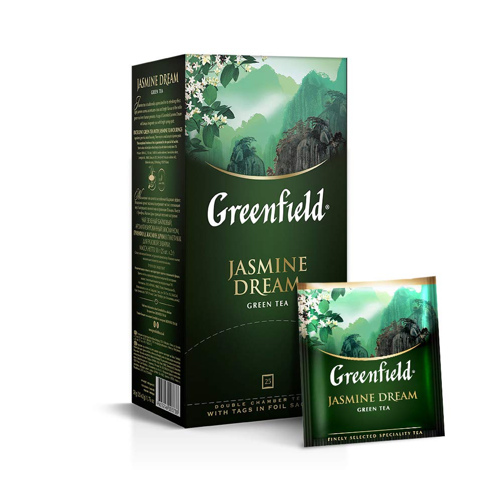 Зелен чай Greenfield Jasmine Dream, 25 пакетчета х 2 гр., с вкус на ...