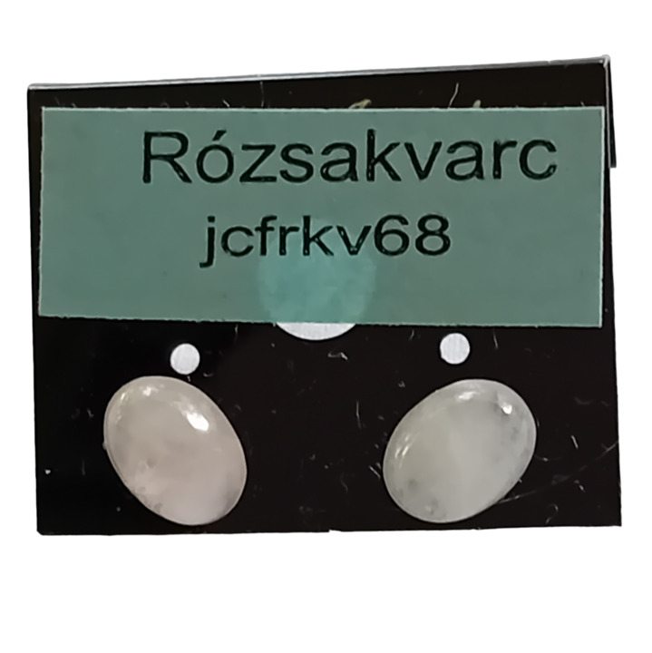 Rózsakvarc ásvány cabochon beszúrós fülbevaló nemesacél szerelékkel, 6x8 mm, nikkelmentes