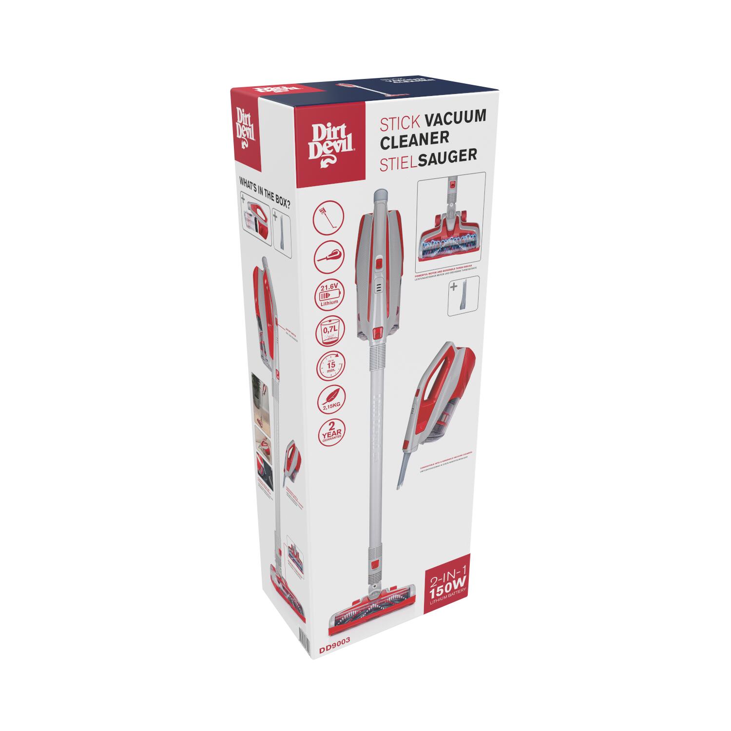 Aspirator vertical fara fir 2in1 Dirt Devil DD9003, 150W, 0,7 l, Greutate: 2,15 kg