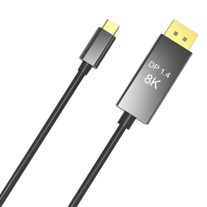Videokábel, USB-C/DisplayPort DP1.4, 8k/5K/4K, 2m, szürke