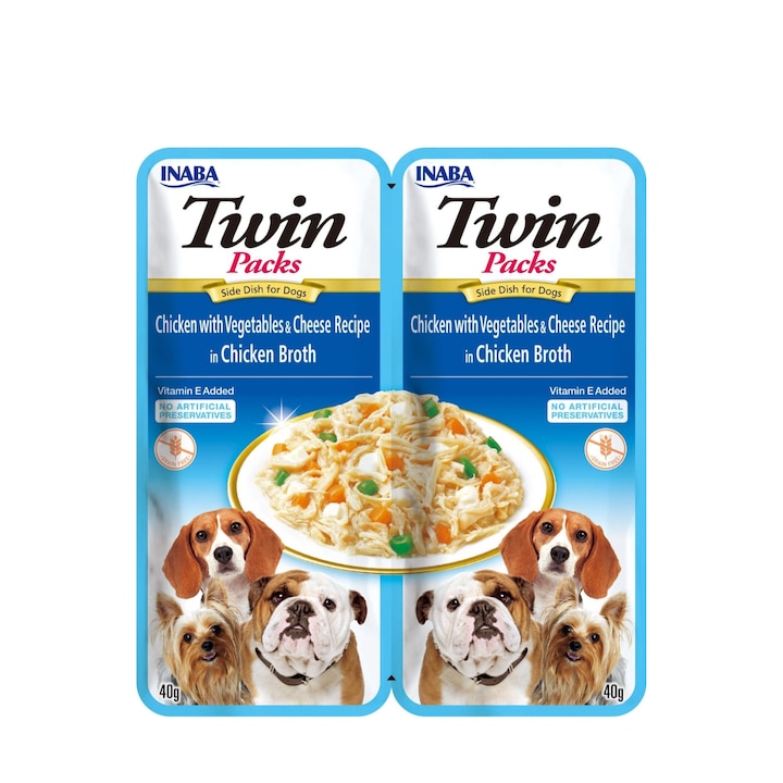 Hrana umeda pentru caini, Churu Dog Twin Pui cu Legume si Branza in Supa de Pui 80g