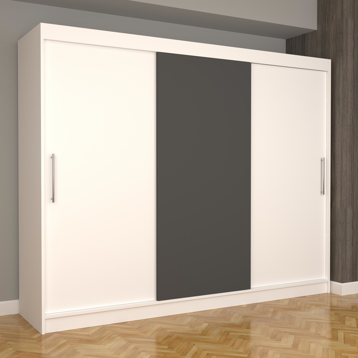 Dressing Fifi Eco HD 250 cm x 200 cm x 61 cm, fara oglinda, alb cu usi glisante alb gri