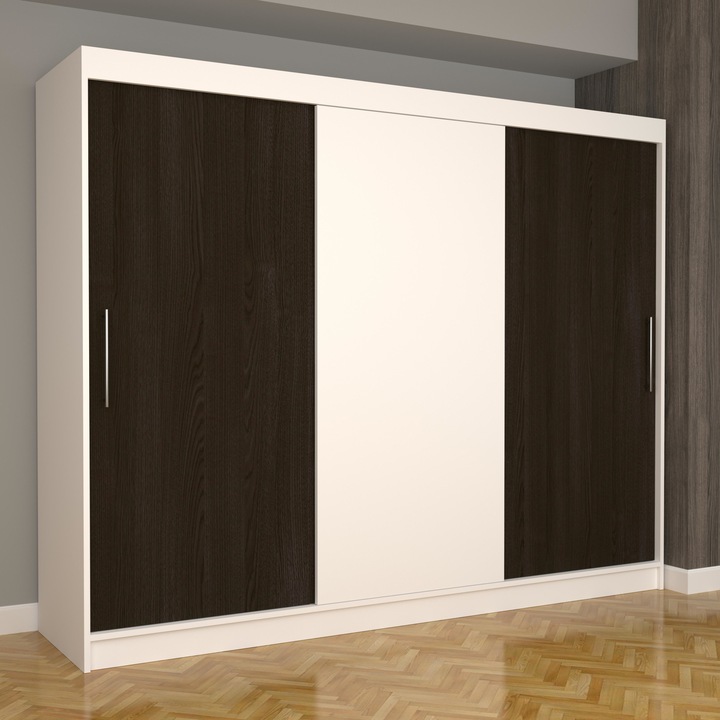 Dressing Fifi Eco HD 250 cm x 200 cm x 61 cm, fara oglinda, alb cu usi glisante alb wenge