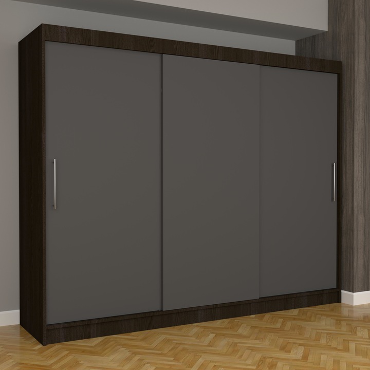Dressing Fifi Eco HD 250 cm x 200 cm x 61 cm, fara oglinda, wenge cu usi glisante gri