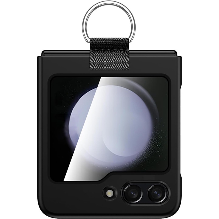 Калъф с пръстен, съвместим със Samsung Z Flip 5, Ultra Protection, тънък, матов, черен