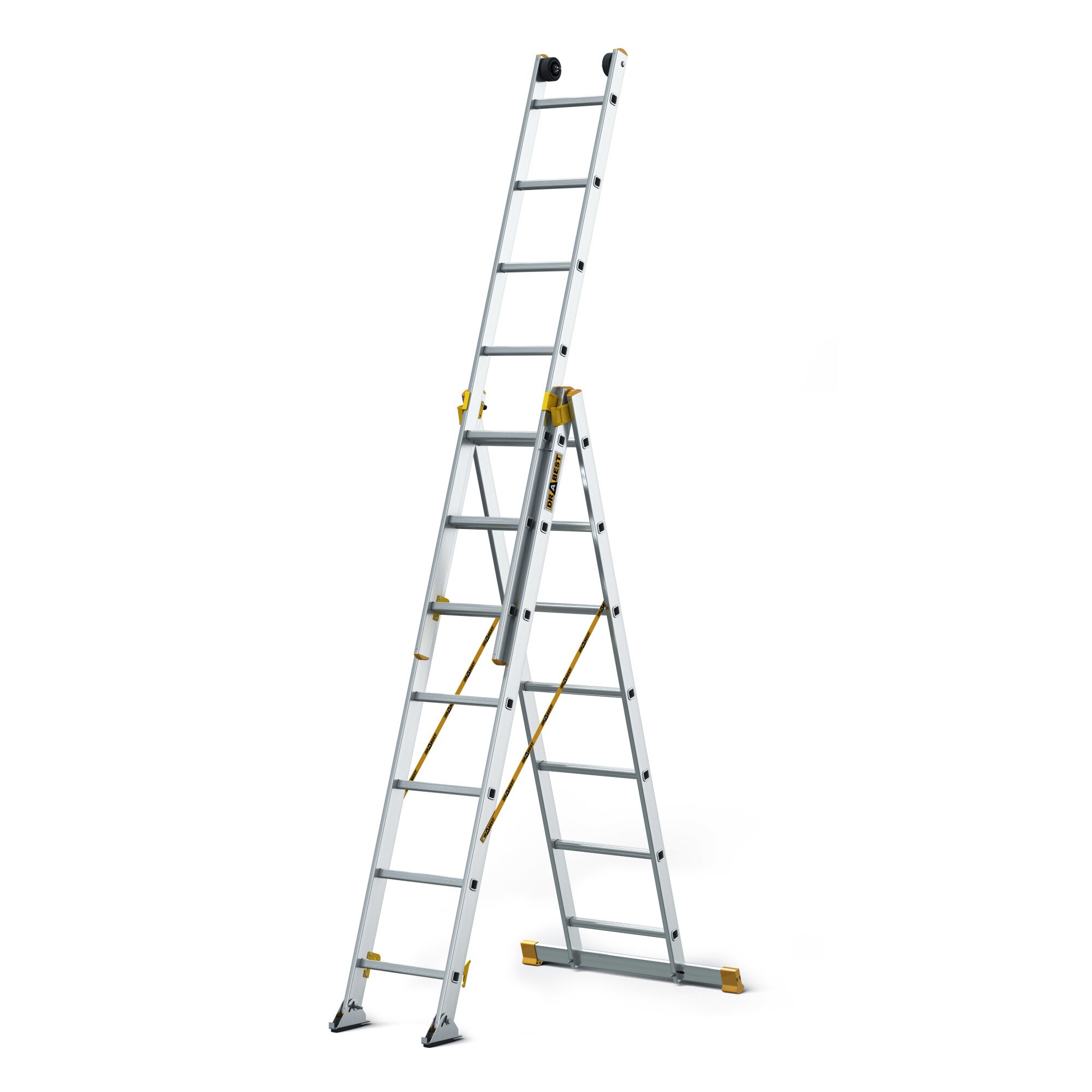 DRABEST MAX Aluminium Folding Ladder - 3 Sections, 4.41m Height, 150kg Capacity