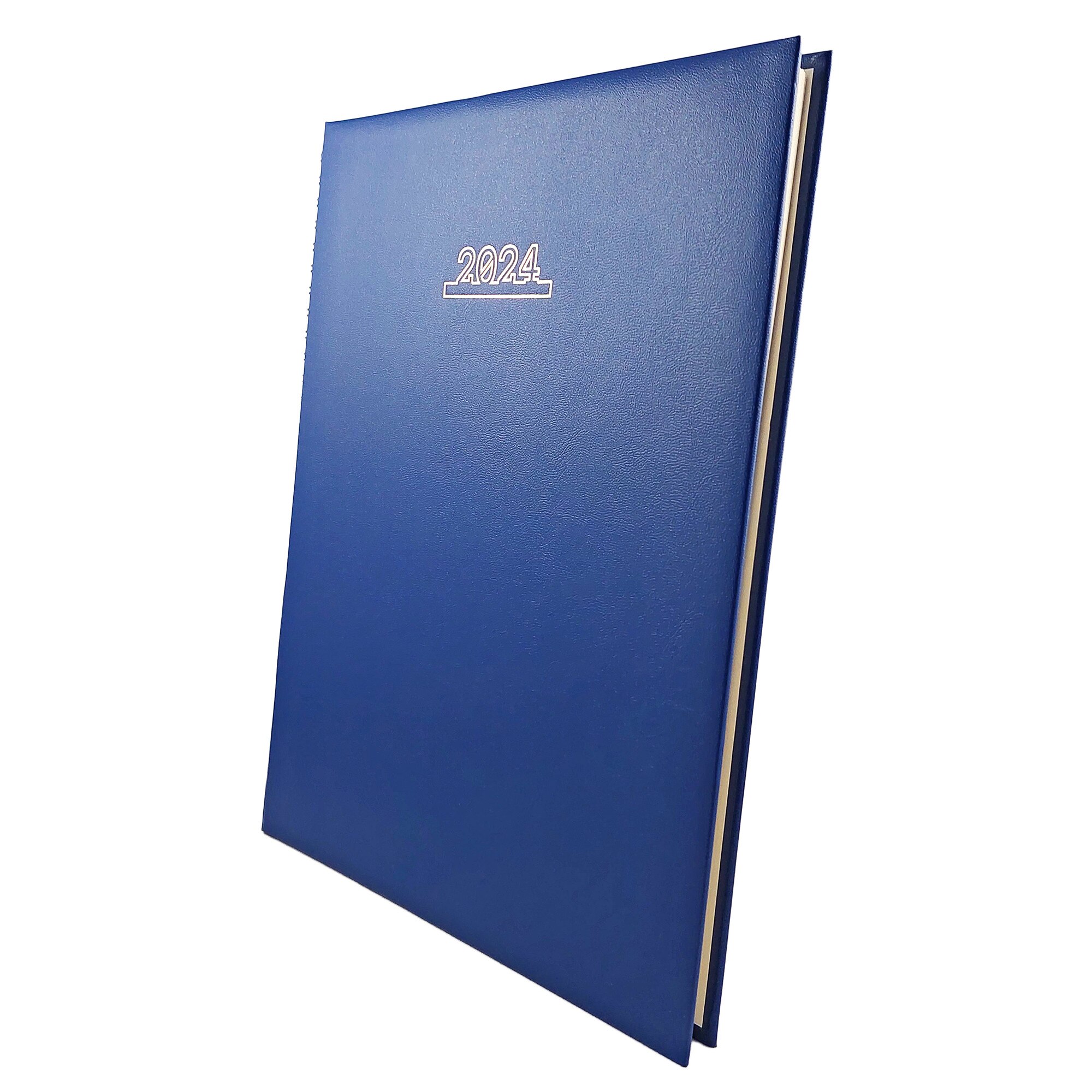 Agenda datata 2024, format A4, pentru programari, cu 152 pagini, cu coperta  buretata albastru royal, legare cu spira 