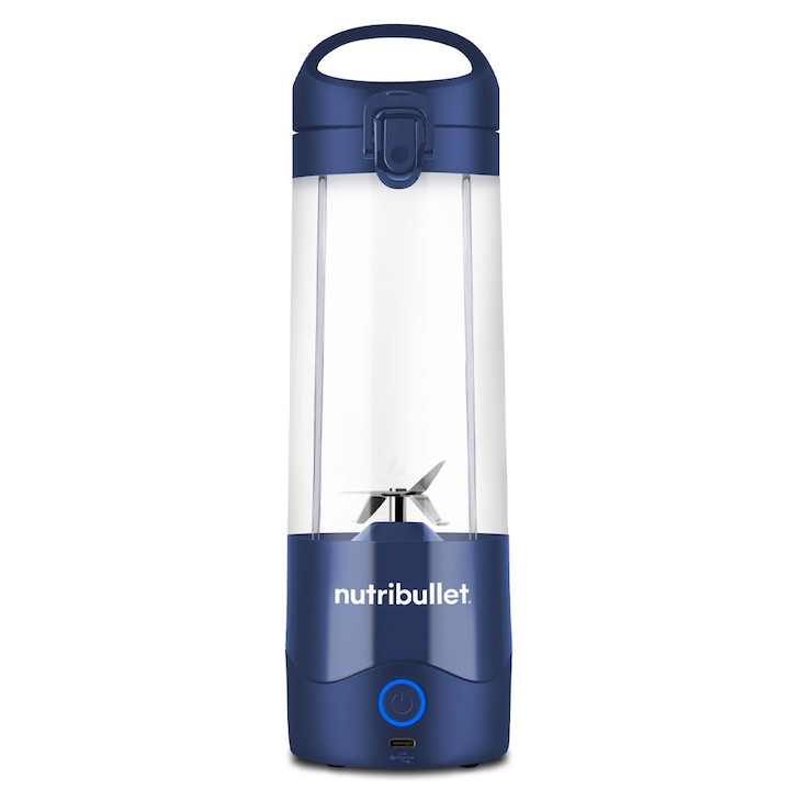 Blender portabil Nutribullet® OC003NBL, capacitate 475 ml, 15 utilizari per incarcare, USB-C, albastru