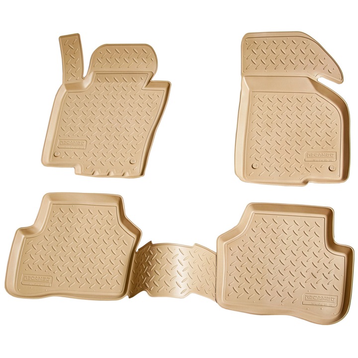 Set de 4 covorase bej cu covor median din cauciuc 3D stil tavita premium pentru VW Passat B6, CC, B7