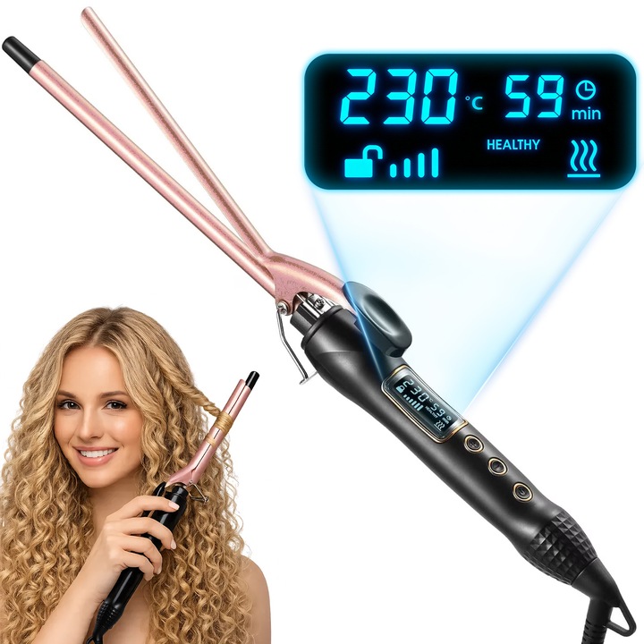 Ondulator profesional de 9mm BYONDSELF®, 15 Niveluri de temperatura reglabila, 80°C-230°C, Afisaj LCD, Oprire automata in 60 de minute