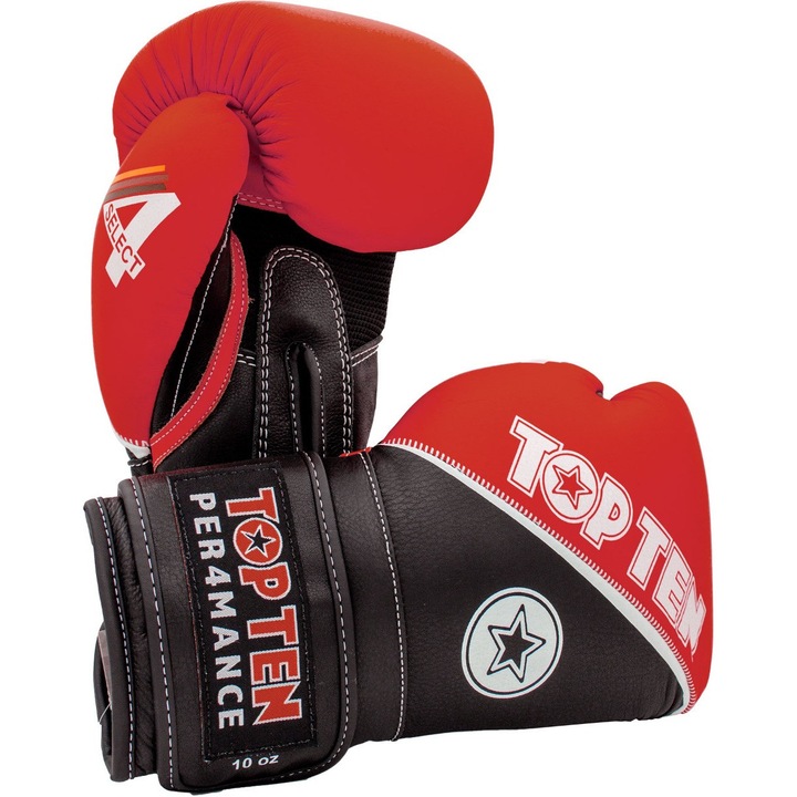 Manusi box 4select din piele, Top Ten, negru - rosu, 16 oz