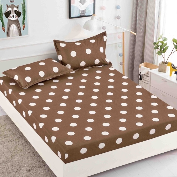 Покривало за двойно легло, с ластик, Jojo Home, Finet, Dot print, 3 части, 2 лица, 180x200см, Бял/Кафяв