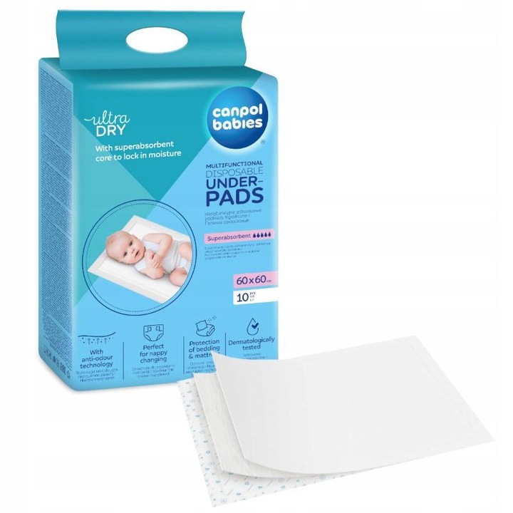 Хигиенни подложки за бебета, Canpol, 60x60 см, Бял