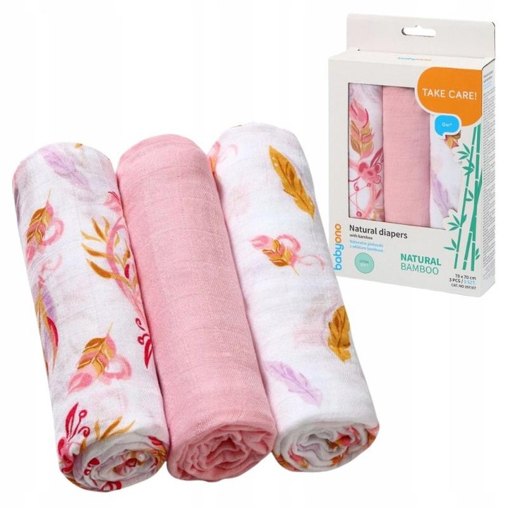 Set 3 scutece pentru bebelusi BabyOno, Bambus, 70x70 cm, Multicolor