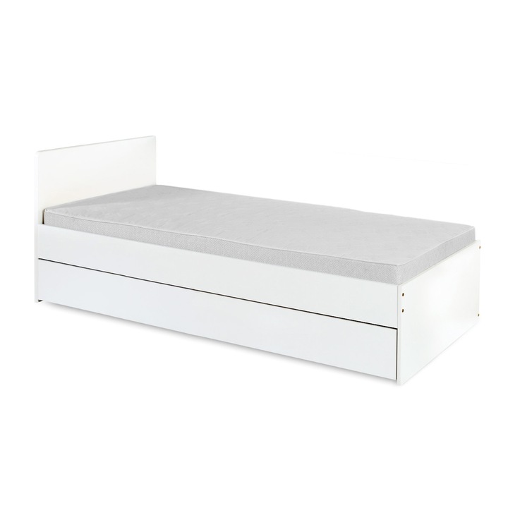 Легло, Klups, Дърво, 204 x 75 x 94 см, С чекмедже, Бяло