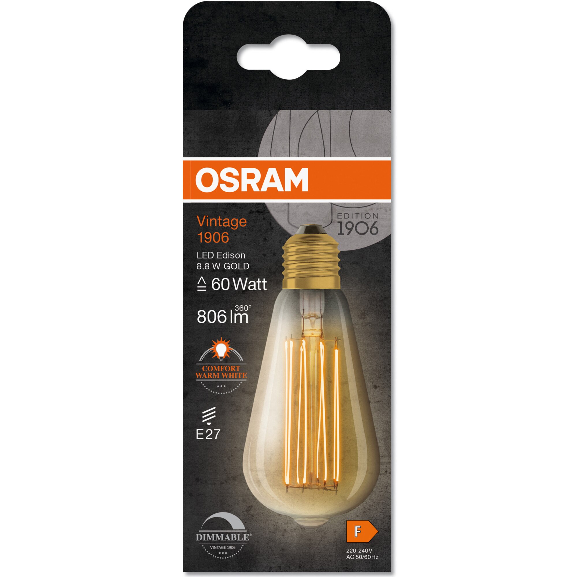 Bec LED Vintage (decorativ) OSRAM 1906 Edison, Dimabil, Filament, E27 ...