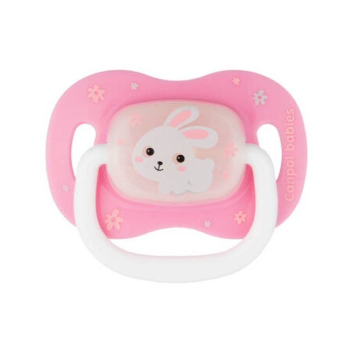 Бебешка залъгалка Бъни, Canpol, Силиконова, Розова, 18 месеца