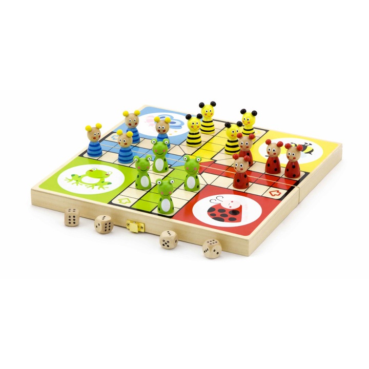 Ludo játék, Viga, Fa, 21 db, Többszínű