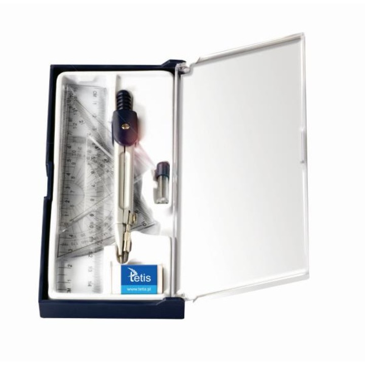 Set de geometrie, Tetis, 16,5 x 8 x 2 cm, Negru\Gri