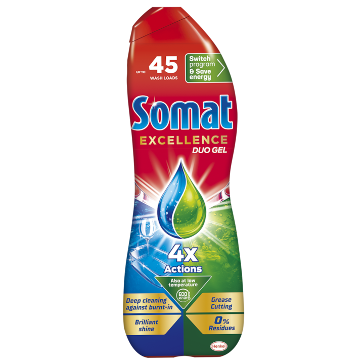 Течен препарат за съдомиялна Somat Excellence Gel, 45 измивания