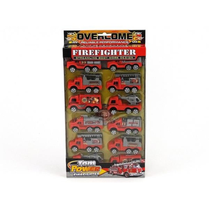 Set 12 masini de pompieri Adar, Plastic, Rosu