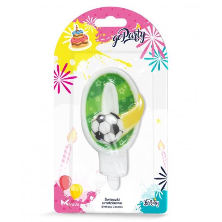 Lumanare aniversara MK, fotbal, cifra 0, 8 cm, Alb/Verde