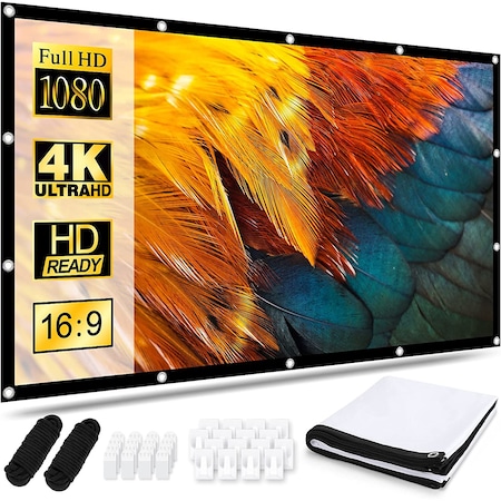 Ecran de proiectie Osoeri 120 inch, 305 cm, pliabil HD 16:9, Proiectie fata-verso antirid 265 x 149 cm, Portabil pentru acasa, scoala, intalnire