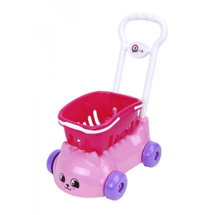 Carucior pentru copii Technok cu cos de cumparaturi detasabil, maner confortabil model Pisicuta Mov