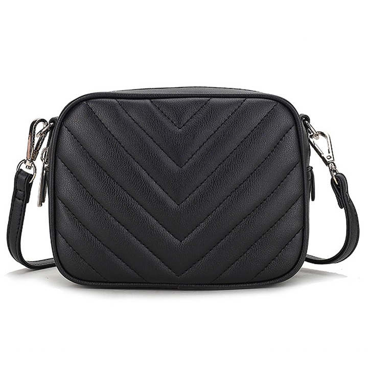 Női crossbody táska PU bőrből, egyszerű dizájnnal, aprópénztartóval, fekete színben.