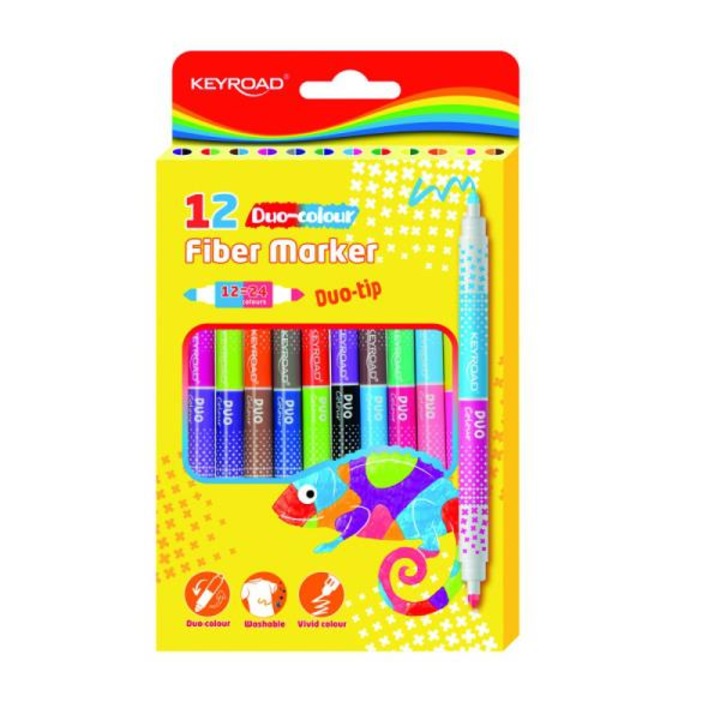 Set 12 carioci dubla culoare, Keyroad, Lavabil, Multicolor