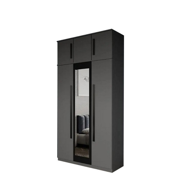 Dulap dormitor, 3 usi, Gri cu Oglinda, 124 x 48 x 240,3 cm – Dallas