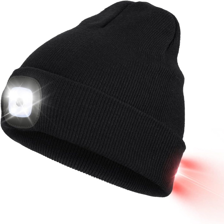 LED шапка отпред/отзад, 3 нива на яркост, USB зареждане, унисекс, черна