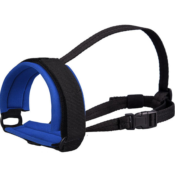 Botnita ajustabila pentru caini, ideala pentru toate taliile, din nailon, asigura respiratia libera si in siguranta a animalului tau, previne muscaturile si latratul, Marimea S, Negru si Albastru, Fish & Paws ®