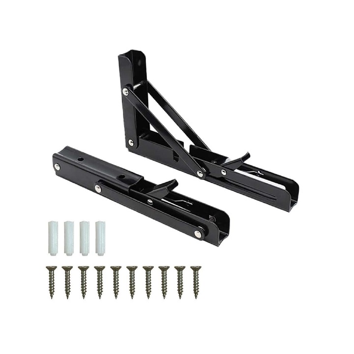 Összecsukható polctartó, Jormftte, Inox, 200 mm, Fekete