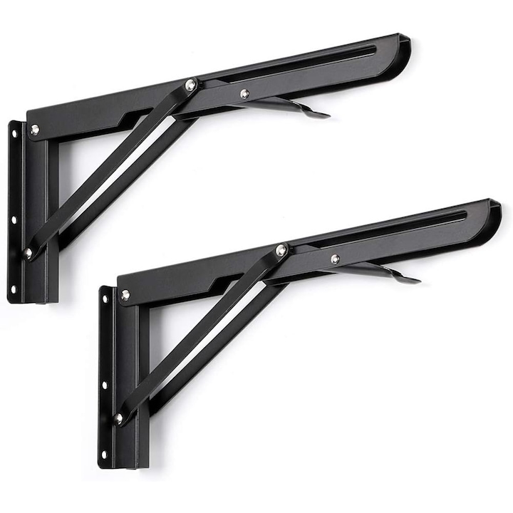 2 db polctartó készlet, Jormftte, Fém, Összecsukható, Fekete