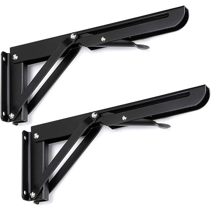 2 db polctartó készlet, Jormftte, Rozsdamentes acél, Összecsukható, Fekete