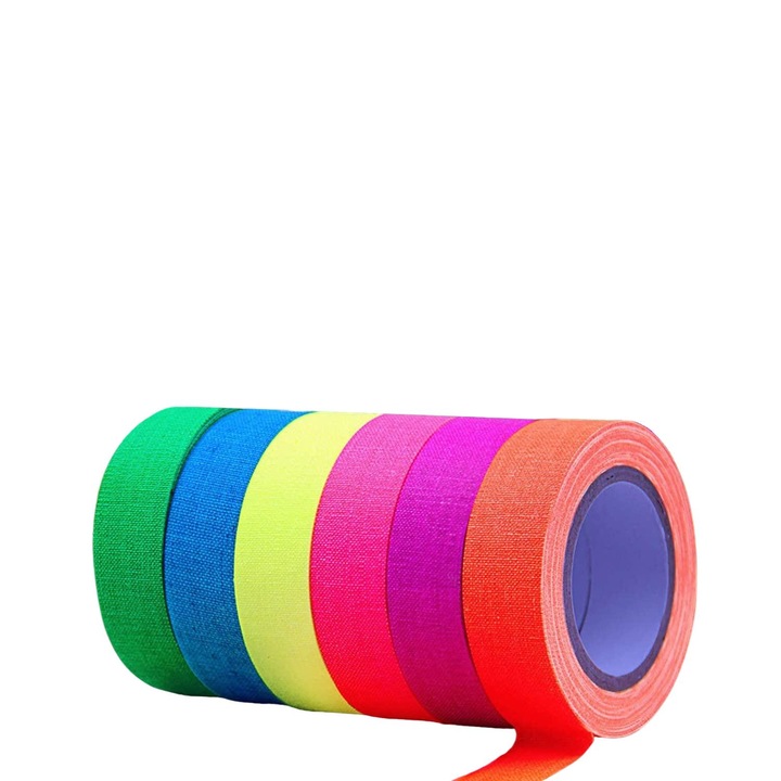 Комплект от 6 флуоресцентни ленти, Jormftte, UV, 5m x 1,5cm, многоцветни