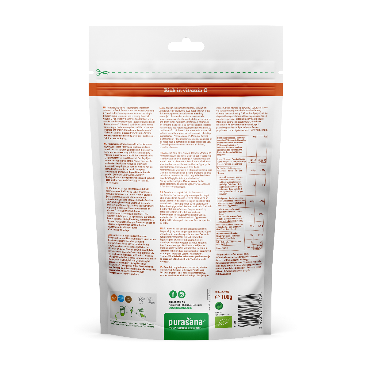 BIO Acerola Juice Powder, Purasana, 100 g eMAG.ro