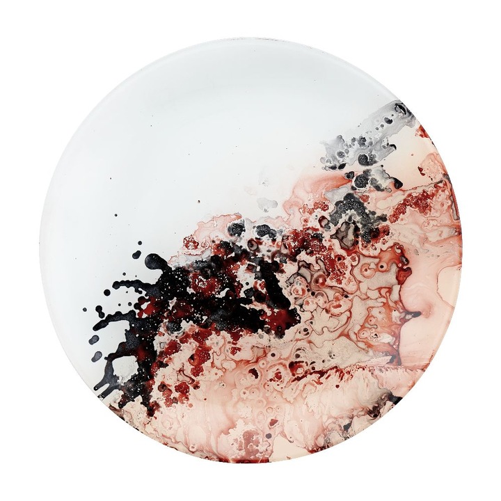 Чиния, Vila Italia, Стъкло, Кръгла, 32 см, Бяло/Розово