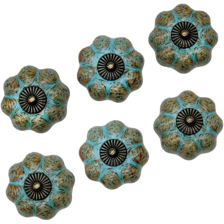 6 db-os fogantyú készlet bútorokhoz, Jormftte, Retro sütőtök modell, Kerámia, Többszínű